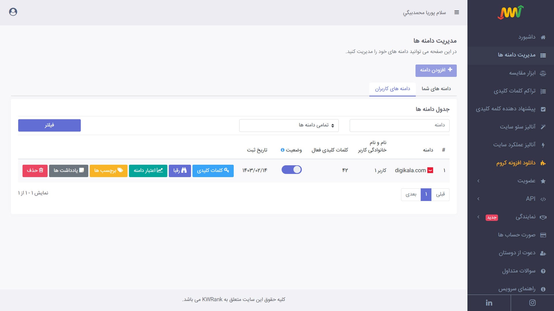دامنه های کاربران نماینده